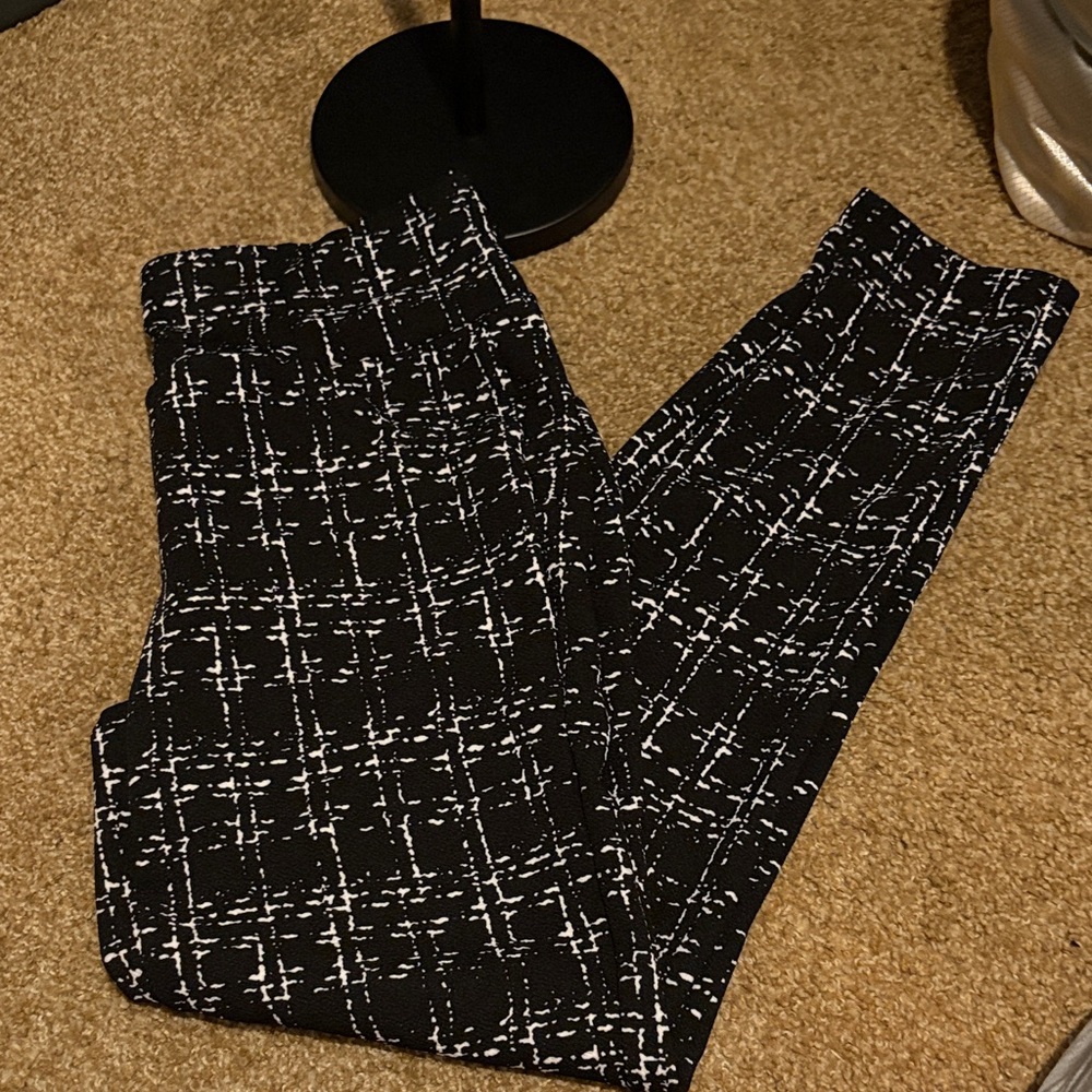 SHEIN Chic Black and White Pull on Business Casual Pants with Gold Buttons